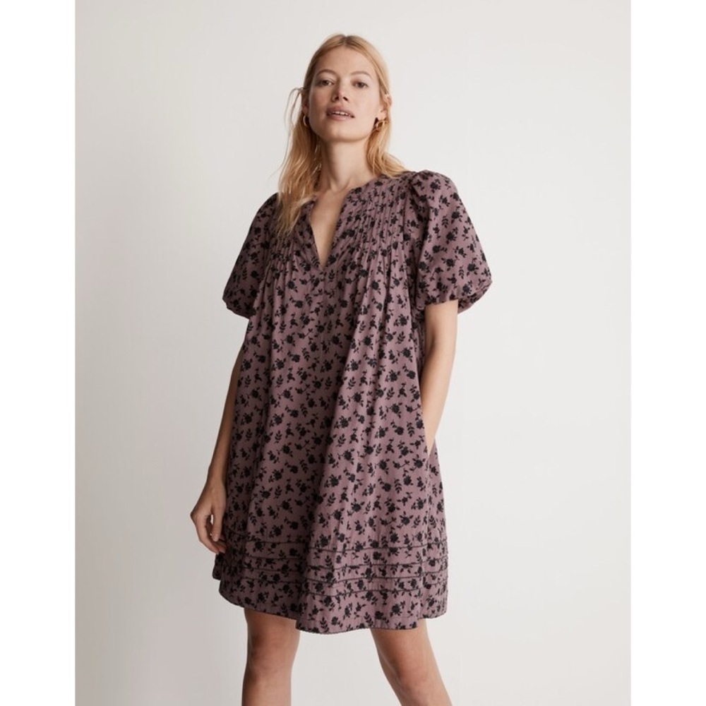 Madewell Tillie Puff-Sleeve Mini Dress in Shadow Blooms
